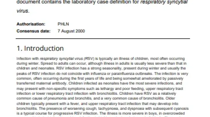 First page of laboratory case definition document
