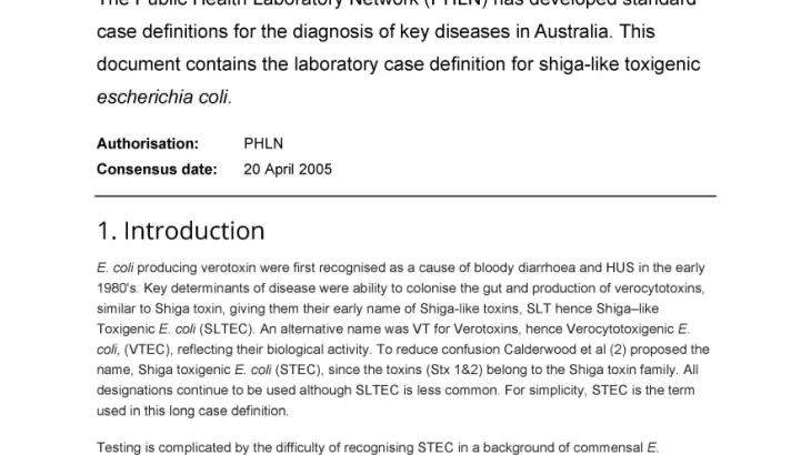 First page of laboratory case definition document