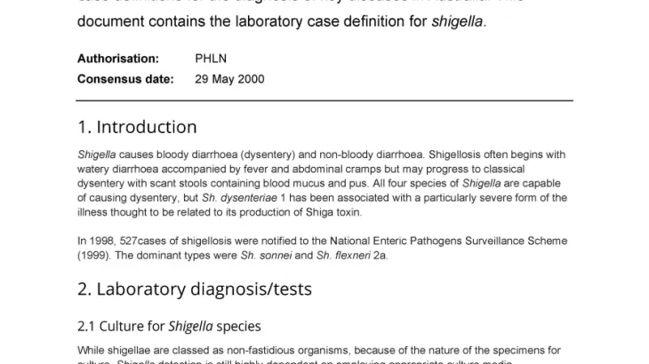 First page of laboratory case definition document