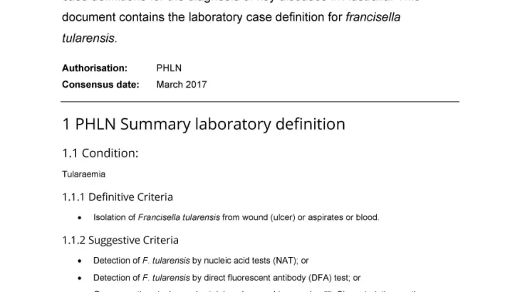 First page of laboratory case definition document