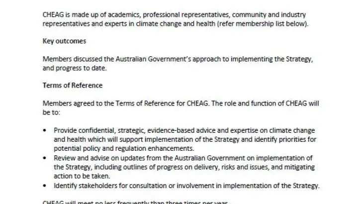 Climate and Health Expert Advisory Group (CHEAG) – Communiques