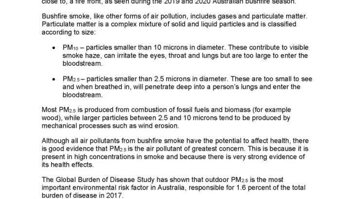 enHealth guidance – Bushfire smoke and health – Summary of the current evidence