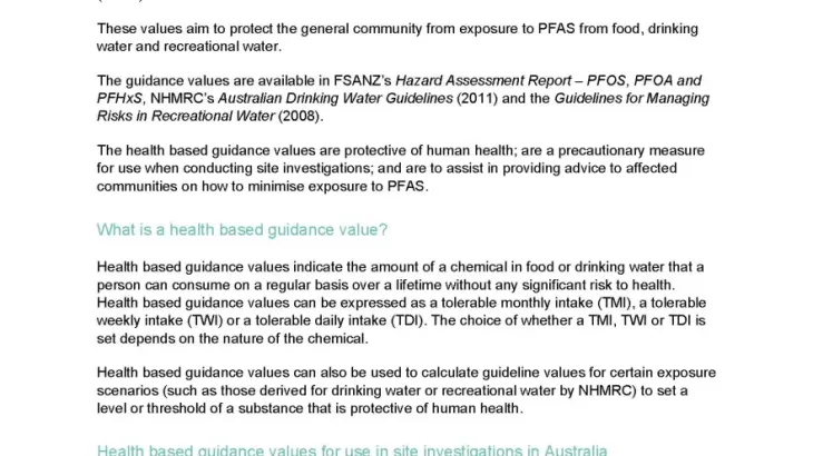 Health-based guidance values for PFAS for use in site investigations in Australia