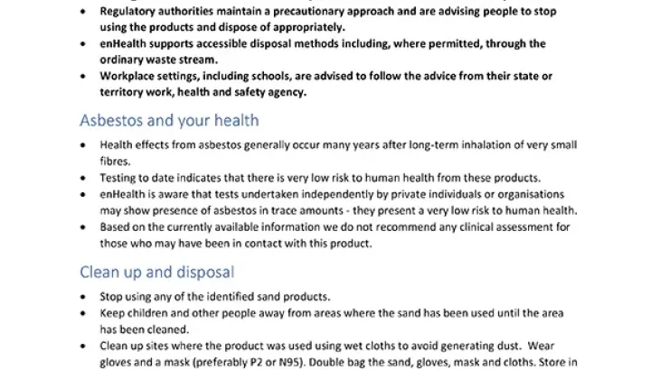 enHealth Advice – Asbestos contamination identified in imported coloured sand products