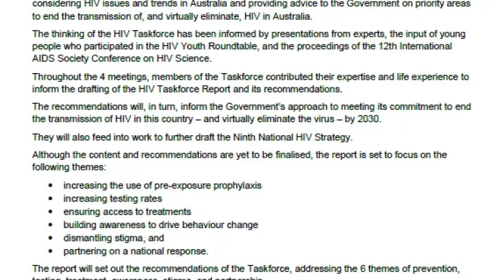 Human immunodeficiency virus (HIV) Taskforce communique – 20 October 2023