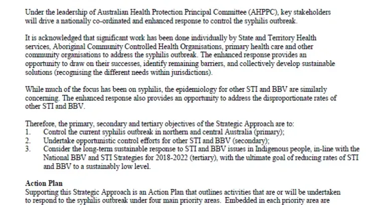 National strategic approach for an enhanced response to the disproportionately high rates of STI and BBV in Aboriginal and Torres Strait Islander people