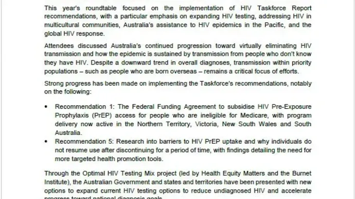 HIV Taskforce roundtable communique – 17 October 2025