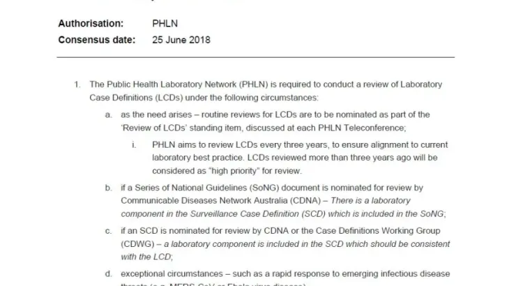 Process for developing and reviewing PHLN’s laboratory case definitions