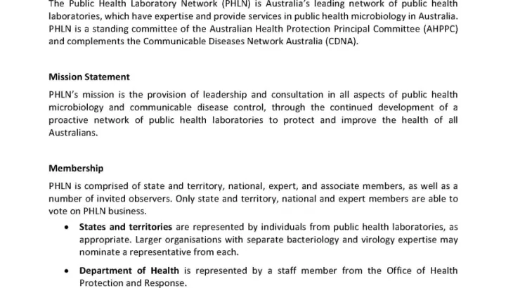 Public Health Laboratory Network – Terms of reference