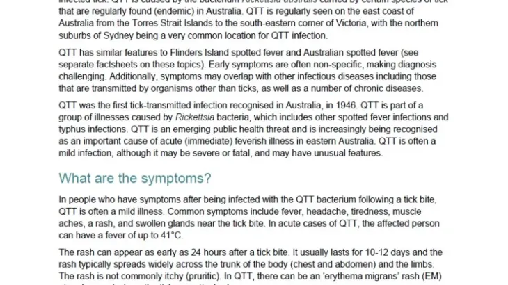 Australian endemic tick-borne diseases – Queensland tick typhus